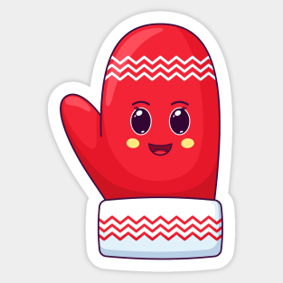 Cartoon Kawaii Right Santa Mitten with Cheerful Face Sticker